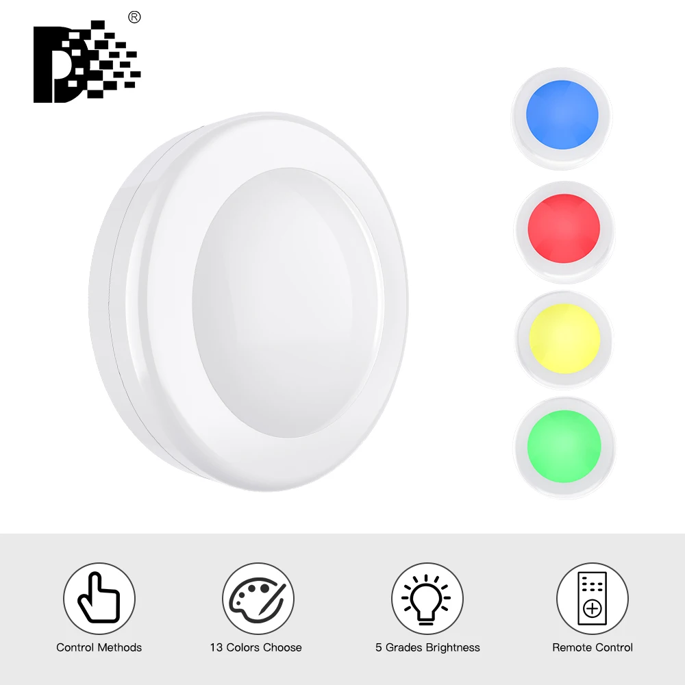 Беспроводная затемняемая светодиодная подсветка под шкаф 13 видов цветов шайба с
