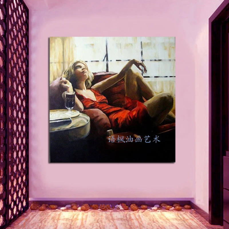 100% ручная роспись Портрет картина маслом на холсте лежачая красная юбка женская