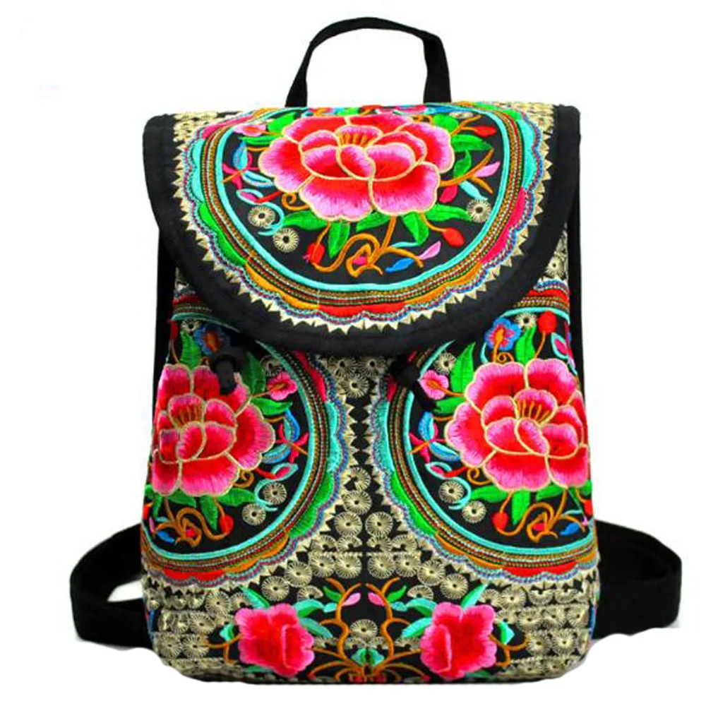 coins floral small Винтажный женский рюкзак с вышивкой, тканевая сумка на плечо с цветочной вышивкой, пляжный маленький рюкзак, Mochilas Escolares - Цвет: coins floral small