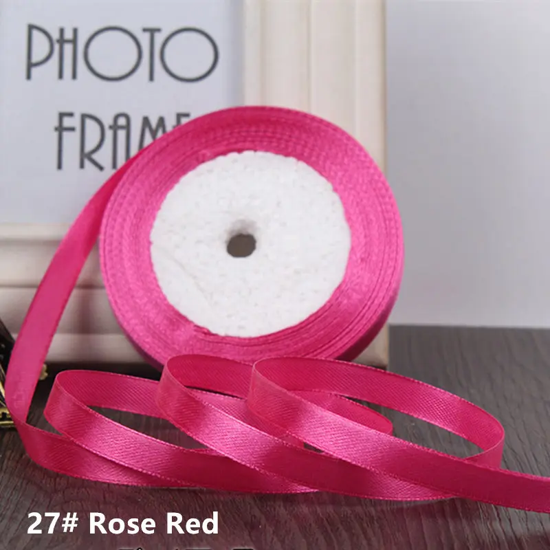 Rose Red 25 ярдов/рулон атласная лента Гро-Гро ленты ширина 1 см Рождественская Вечеринка Свадебная лента для украшения торта подарочная упаковка ленточная повязка для волос - Color: Rose Red