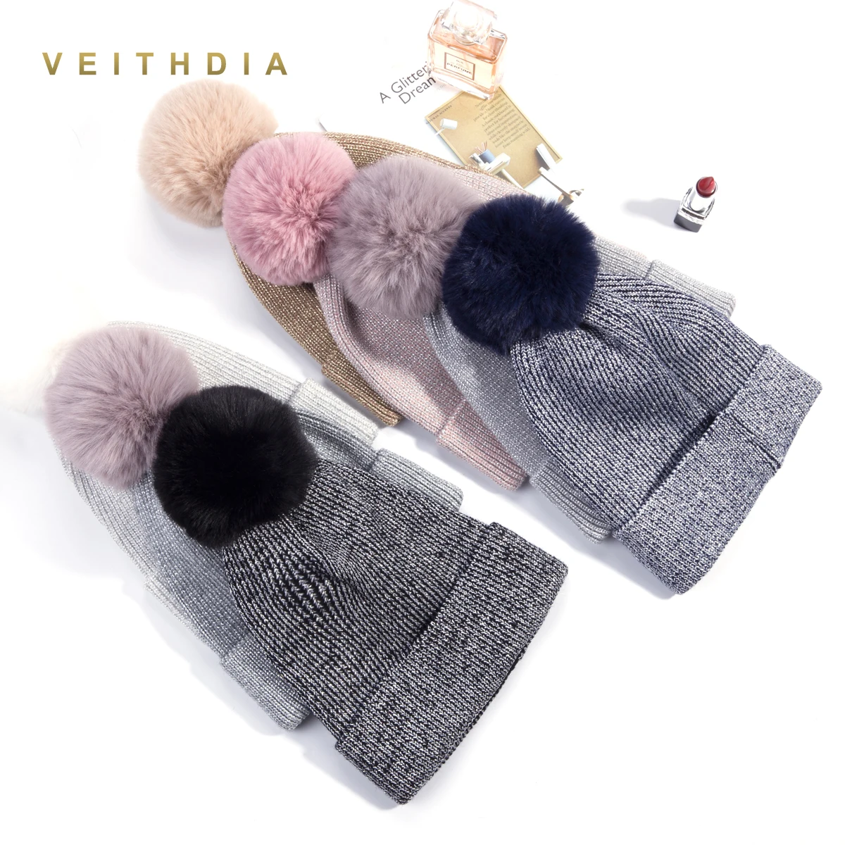 Новинка 2019 мягкая зимняя шапка VEITHDIA с помпоном для женщин модные однотонные