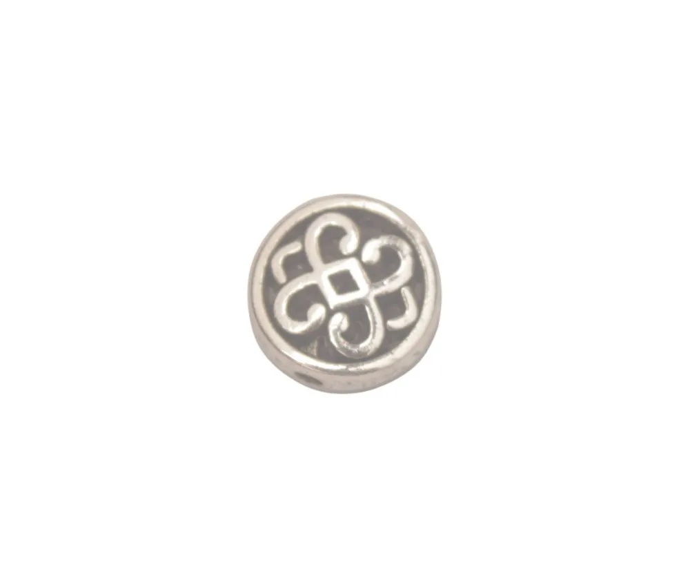 

100PCS Antiqued Silver Metal Double Spirial Heart Design Flat Round Beads 10mm A41182