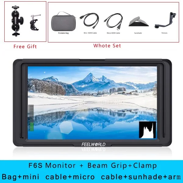 F6S Grip Clamp Feelworld F6S " 4 к HDMI 1080 P видео мониторы для Zhiyun вебилл Ронин S Gimbal DSLR MOZA Air камера стабилизатор vs мастер MA5 - Цвет: F6S Grip Clamp