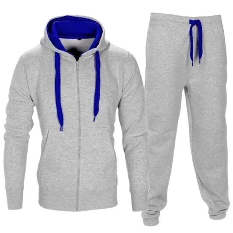 

Fitness Tracksuit Men Autumn Sportwear Hoodies Pants Mens Set 2pcs Zipper Hooded Sweatshirt Jacket Pant Moleton Masculino