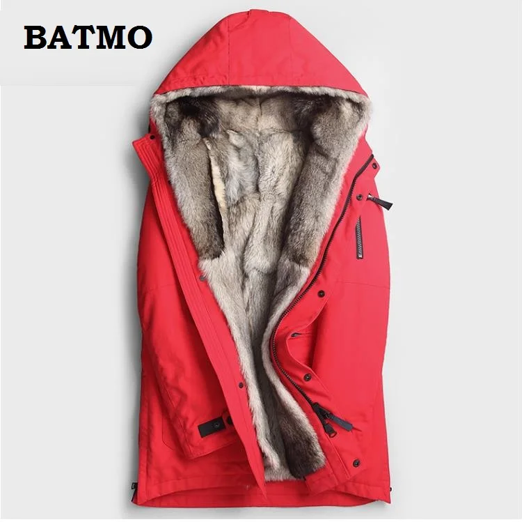 Batmo Новое поступление зимние высококачественные теплые мужские куртки с капюшоном из волчьего меха, мужские парки с волчьим мехом, большие размеры M-5XL