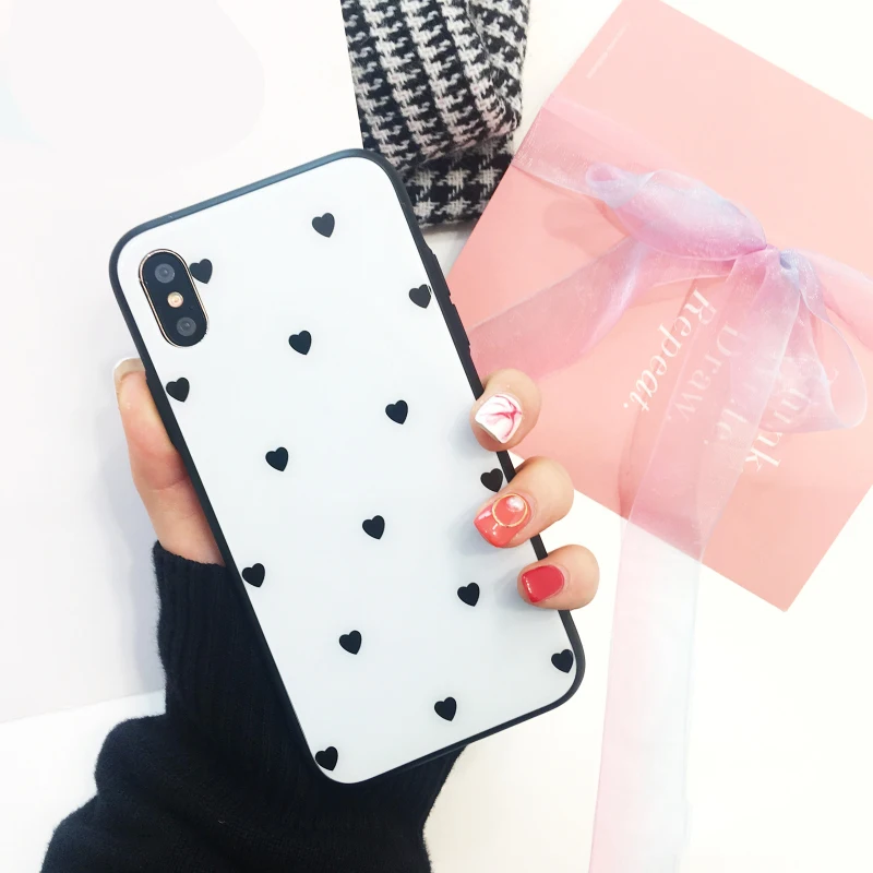 GlamPhoneCase Love Heart Glass Phone Case for IPhone 6 6s 6plus 7/7plus Sweet Anti-knock Hard Cover For iPhone 8 8plus X |