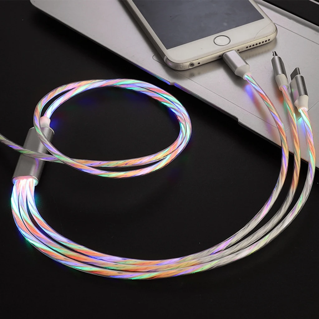 Многоцветный Кабель Micro USB/type C/Lightning 3 в 1 светодиодный кабель с током для зарядки iPhone huawei Sumsung смартфонов - Цвет: Многоцветный