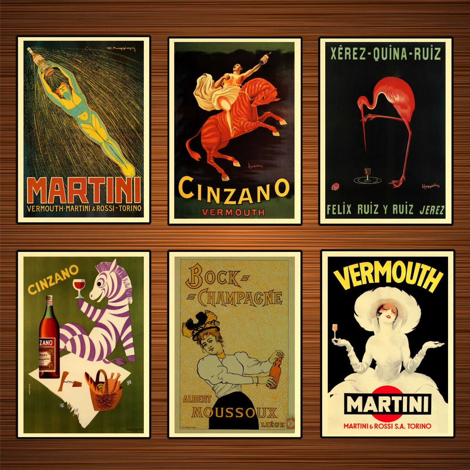 Винтажный постер на спиртовой напитки Вино Пиво Вермут мартини классические