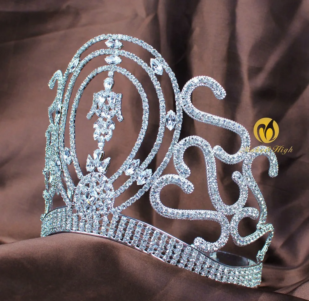 Большая корона волос Miss Beauty диадемы с прозрачными кристаллами Стразы полная