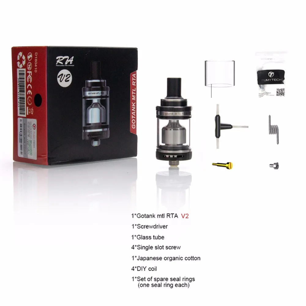 Оригинальный Fumytech Gotank V2 MTL RTA ввиду танк распылителя 3 мл Ёмкость 22 мм Диаметр для