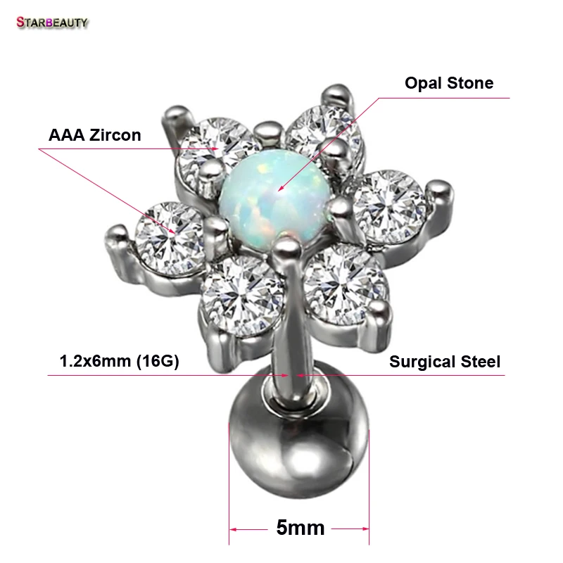 Серьги гвоздики с опалом Starbeauty 1 2 х6 мм 16 г шт./лот|Украшения для тела| |