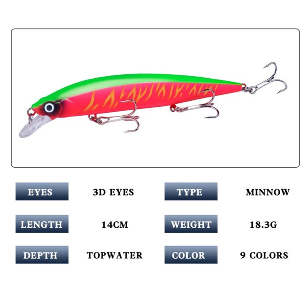 1 шт. Рыболовная Приманка Minnow 14 см 18 3 г жесткая Crankbait с рыболовными крючками