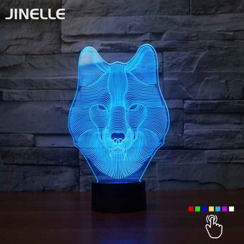 2017 животных Волк Декор 3D светодиодные ночники красочные волк Дизайн настольная