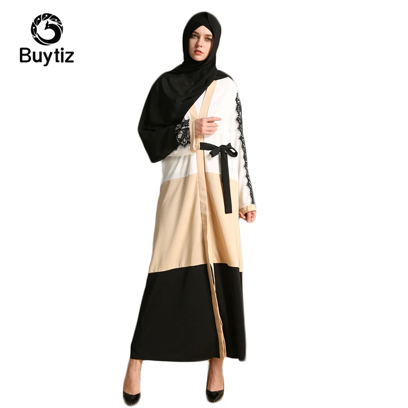 Buytiz бежевое кружевное мусульманское длинное платье для девочки кардиган абайя с
