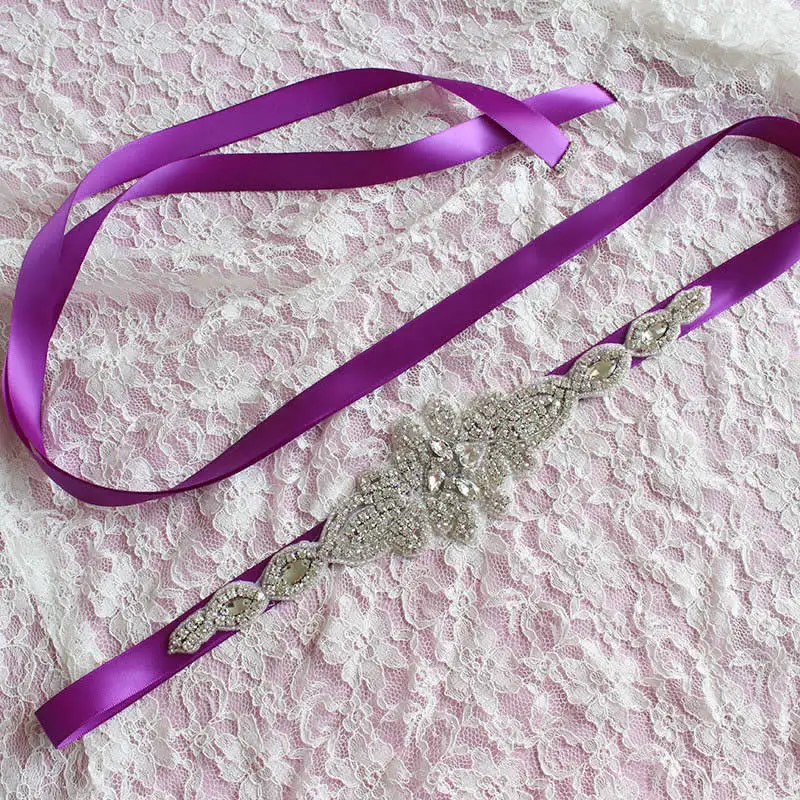 Purple Kyunovia, свадебные аксессуары, кристалл, свадебное платье, пояс, атласная лента, пояс, стразы, свадебное платье, пояс FB28 - Цвет: Purple