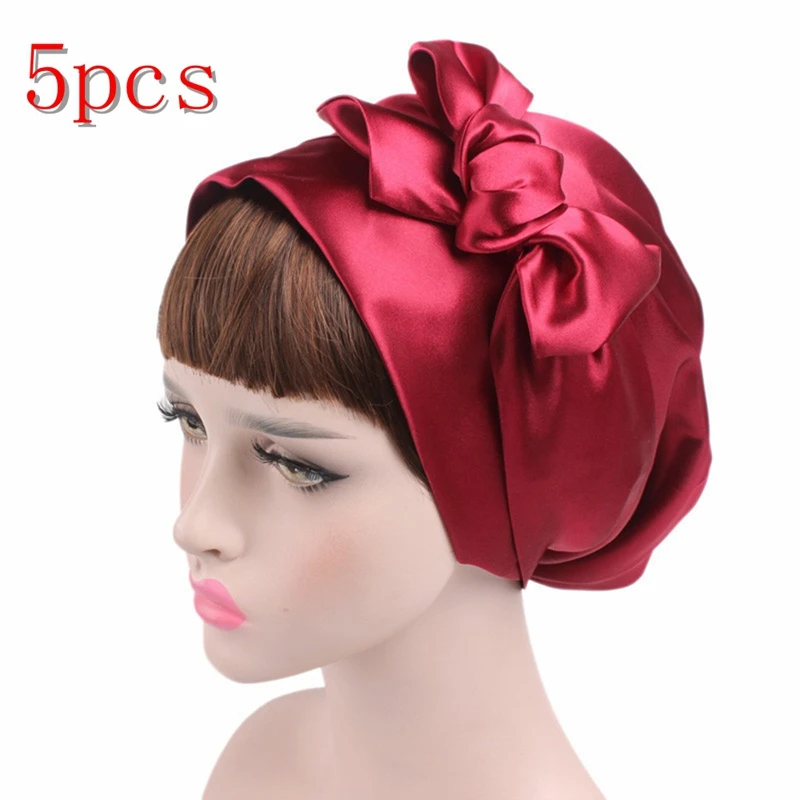 5pcs wine red 1/2/5/10 шт Мягкий шелк душ Кепки s ночного сна душ Кепки Регулируемый ухода за длинными волосами капота тюрбан шапка аксессуары 58 см - Цвет: 5pcs wine red