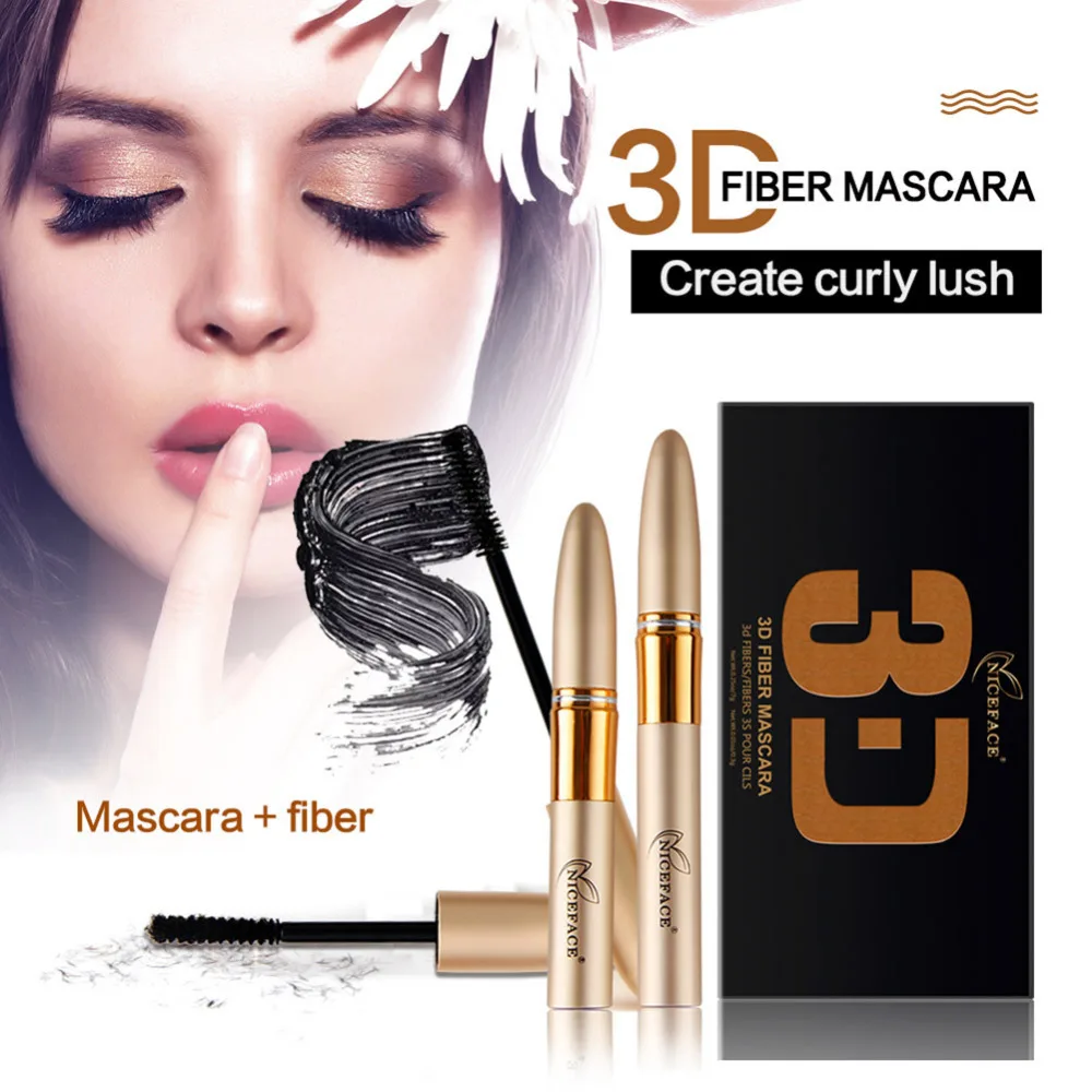 2pcs/set Waterproof 3D Black Mascara Fiber Lash Eyelash Curling Lengthening Cosmetic Eyes Beauty Makeup |