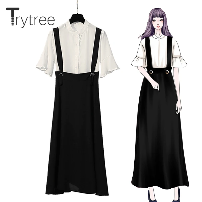 Trytree Лето Женский костюм из двух предметов Повседневный стиль расклешенный рукав