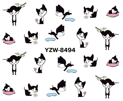 YZW8494 YZWLE, 1 лист на выбор, новая мода, милая, сладкая, переводная, 3D, серый, милый кот, наклейки для ногтей, полное покрытие, ногти, наклейка, сделай сам - Цвет: YZW8494