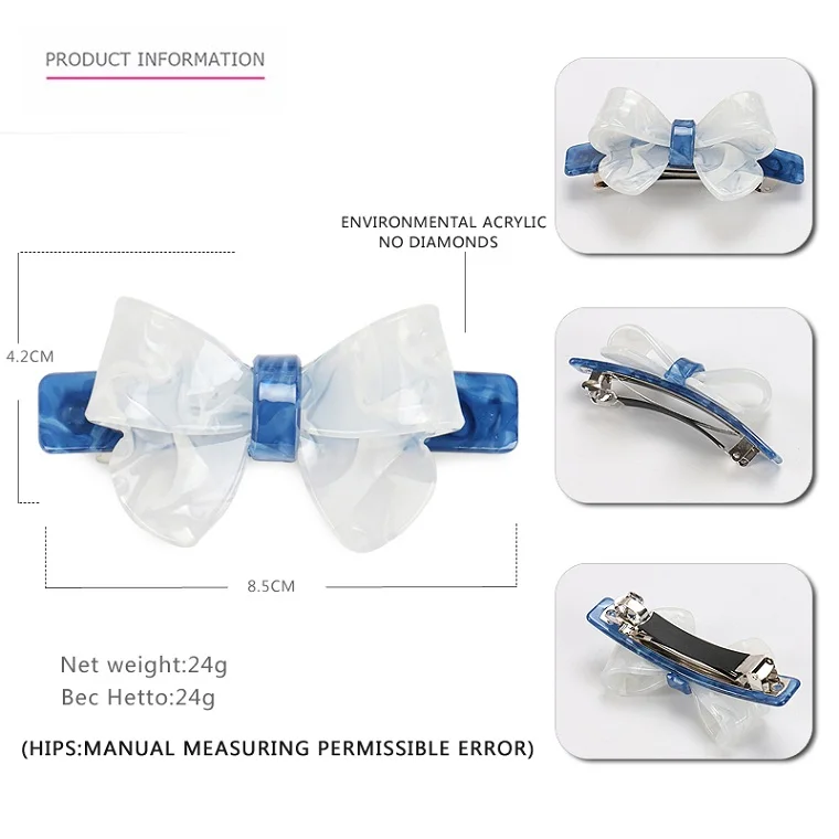 blue big size Элегантный розовый бант заколка Французский ацетат заколка для волос большой и маленький размер SA18 - Цвет: blue big size