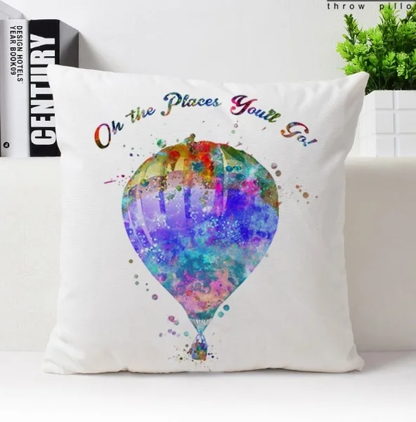 

Наволочка для подушки с воздушным шаром, наволочка для подушки с воздушным шаром, наволочка для подушки с акварелью, с надписью Oh The Places You Go, бархатная плюшевая наволочка