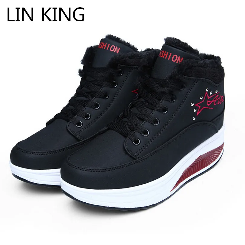 LIN KING Новые женские теплые туфли из плюша на шнуровке каждый день тонкие