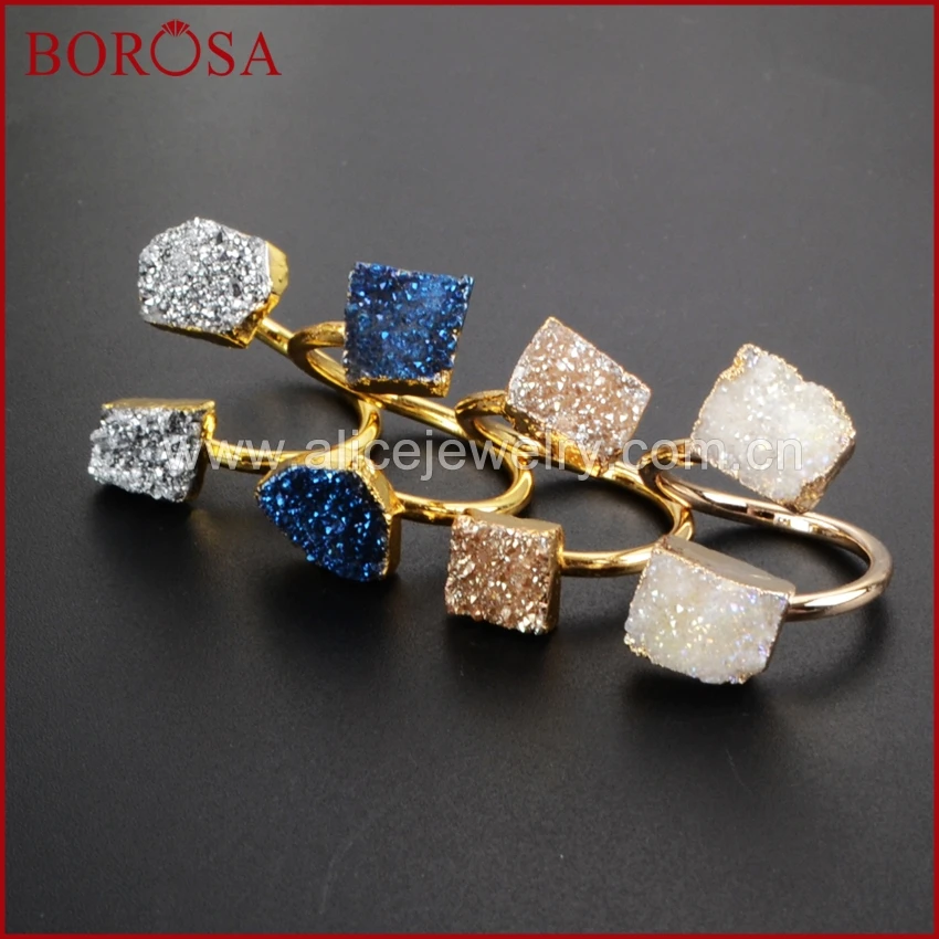 

Двойной Агаты BOROSA, двусторонний камень, кольца, золотого цвета, неправильной формы, радужные Агаты, титановое кольцо, регулируемое кольцо ...