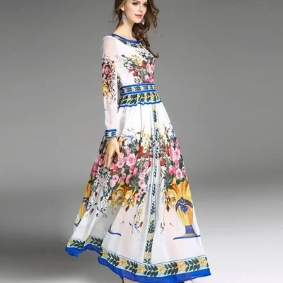 Женское модельное платье макси элегантное Брендовое дизайнерское с винтажным