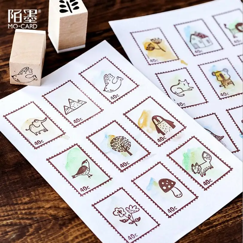 Винтажные милые животные растения украшения погоды Штампы деревянные и