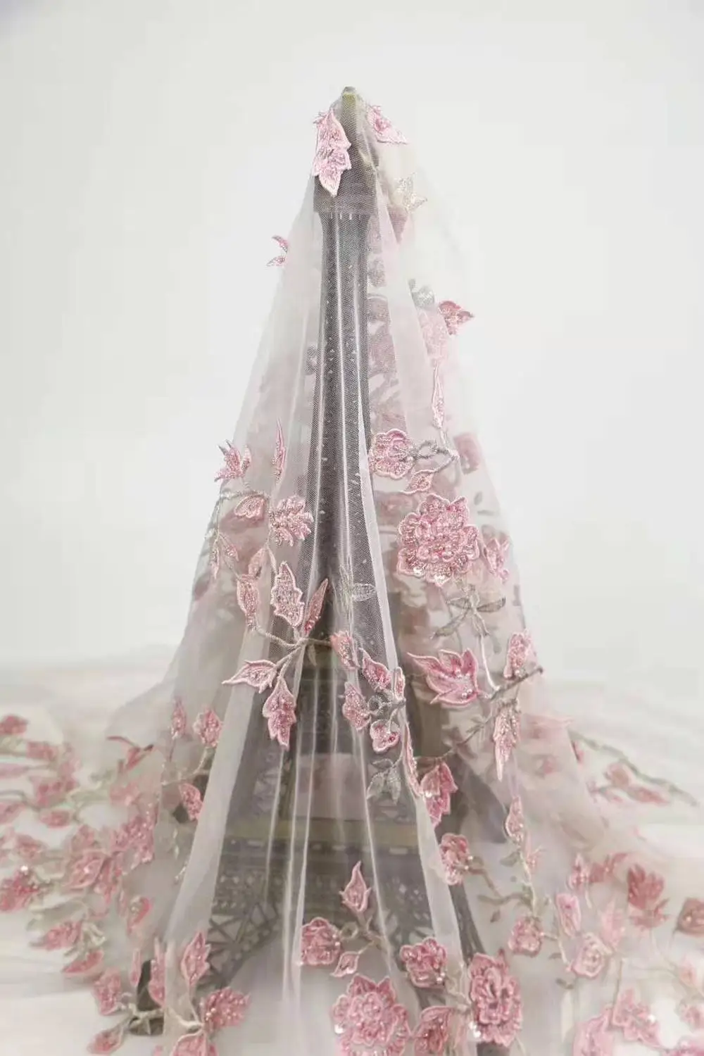 Высококачественное розовое французское Сетчатое кружево ручной работы