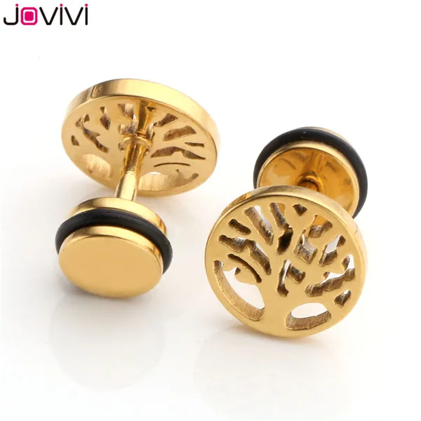 Golden JOVIVI 1,2 мм(16 Калибр) 1-3 пары, серьги-гвоздики из нержавеющей стали «Древо жизни», поддельные серьги-гвоздики для ушей, иллюзионные серьги, пробки для ушей, пирсинг - Окраска металла: Golden