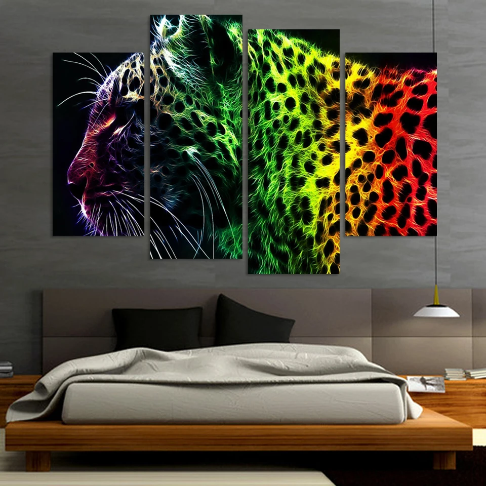 4pieces Free shipping Printed oil painting home decoration wall art chinese Leopard good quality no frame | Дом и сад