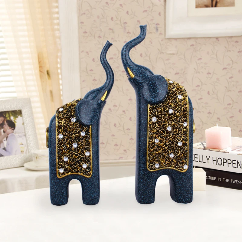 

Eco-friendly Resin Grain Elephant Sculpture Home Decoration Figurine Sparkling Crystal Animal Ornaments Desk Decor Accessories