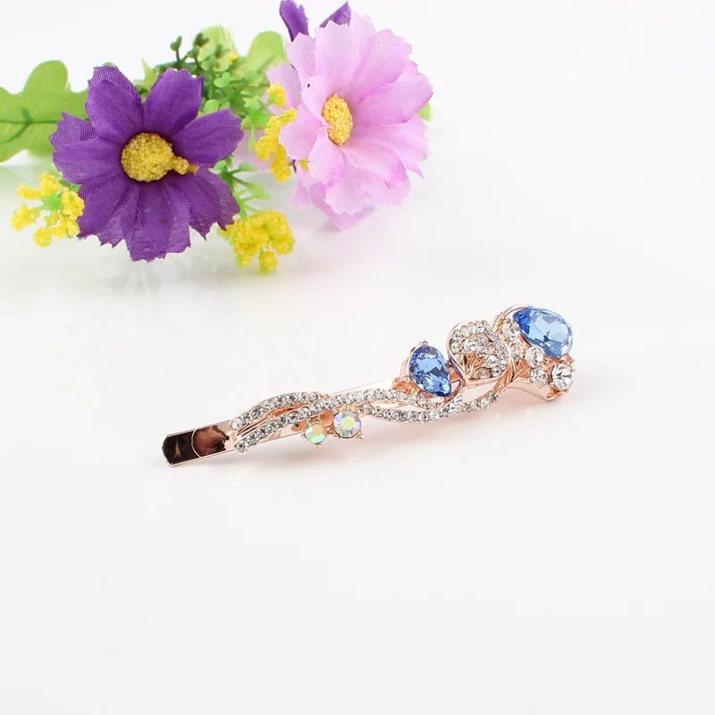 Листья корейская мода аксессуары для волос заколка Круглый кристаллический