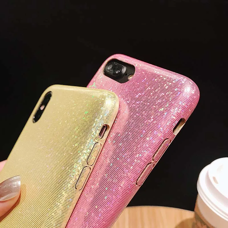 Блестящий чехол для телефона с лазерным блеском iPhone X XR XS Max цветные полуобернутые