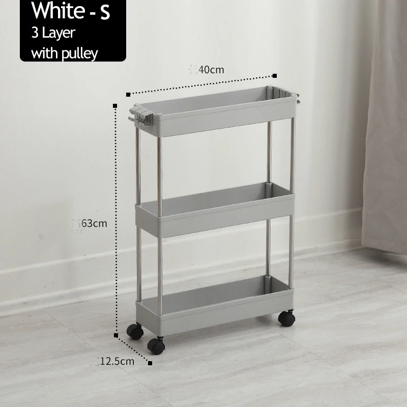 2/3/4 Layer Gap Storage Rack Kitchen Slim Slide Tower Movable Assemble Plastic Bathroom Shelf Wheels Space Saving Organizer