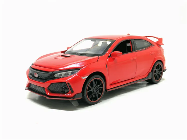 1:32 HONDA CIVIC TYPE-R Toy Car Metal Toy Diecasts Toy Vehicles Car Model Sound Light Pull Back Car Toys For Children Gifts - Цвет: Красный