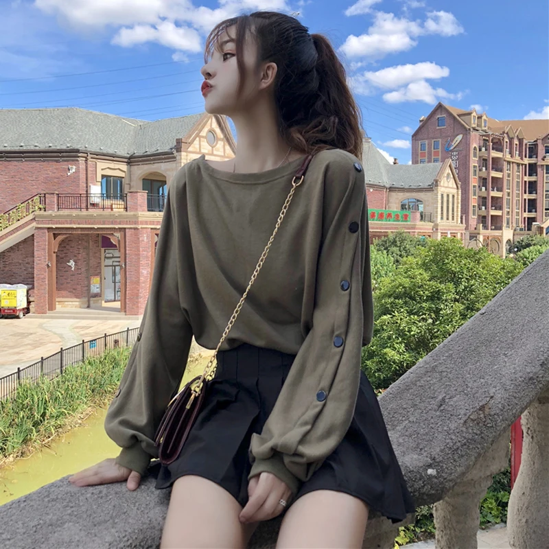 3 цвета Mihoshop Ulzzang Корейская женская модная одежда с круглым вырезом Свободные