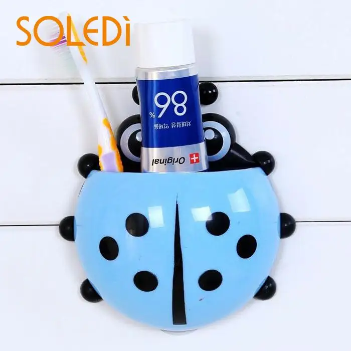 Blue 1 шт. держатель для зубной щетки в виде божьей коровки, Мультяшные туалетные принадлежности, держатель для зубной пасты, наборы для ванной комнаты, настенные крючки на присоске, контейнер для зубной щетки - Цвет: Blue