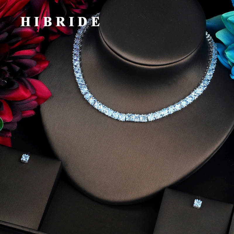 

HIBRIDE Unique Design Sparkling CZ Jewelry Sets For Women Luxury Necklace Set Wedding Dress Accessories Party Show N-460