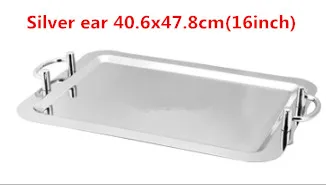 Silver 40.6x47.8cm Нержавеющая стальная зеркальная пластина с ушной тарелка для фруктов и конфет лоток тарелка торт буфет тарелка для отеля Свадебный Поднос Ужин Золотая тарелка - Цвет: Silver 40.6x47.8cm