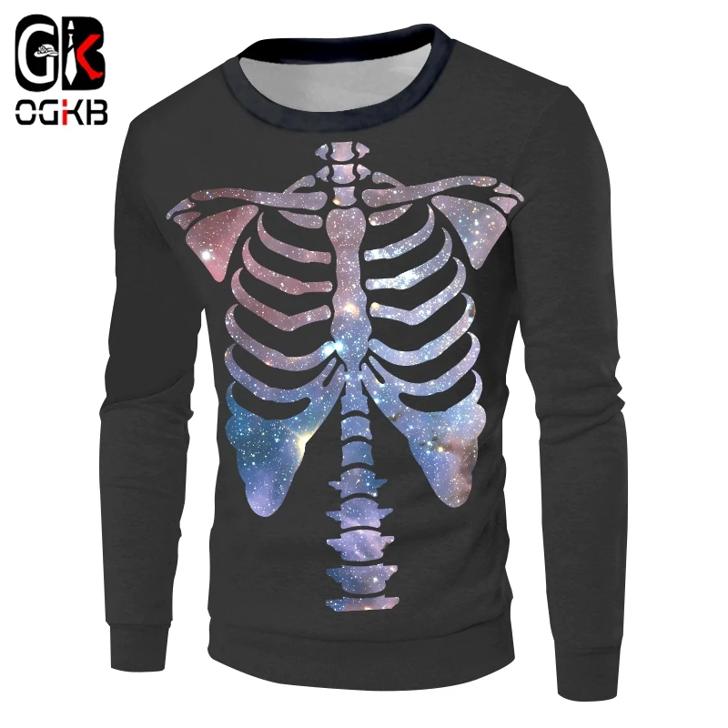 

OGKB Lady 3D Printed Starry Sky Skeleton Trend Pullover Hip Hop Creative Glitter Pattern Men's Seeatshirt 5XL
