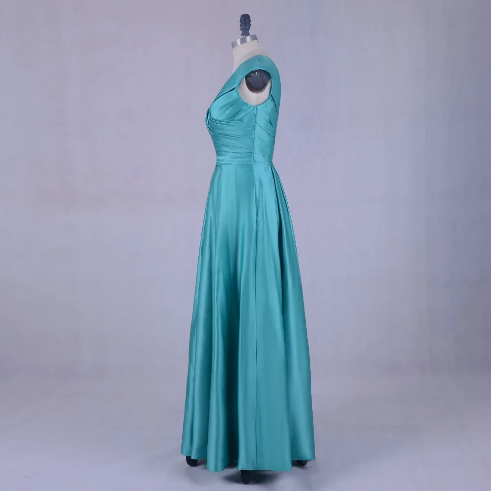 Turquoise Long Evening Party Dress 2018 Robe De Soiree V Neck Elegant Women Formal Prom Dresses Floor Length Satin Cap Sleeves | Свадьбы и