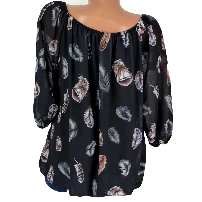 Plus Size 5XL Women Tops and Blouses 2019 Spring Casual Long Sleeve Print Off Shoulder Chiffon Blouse Female Loose Shirts |