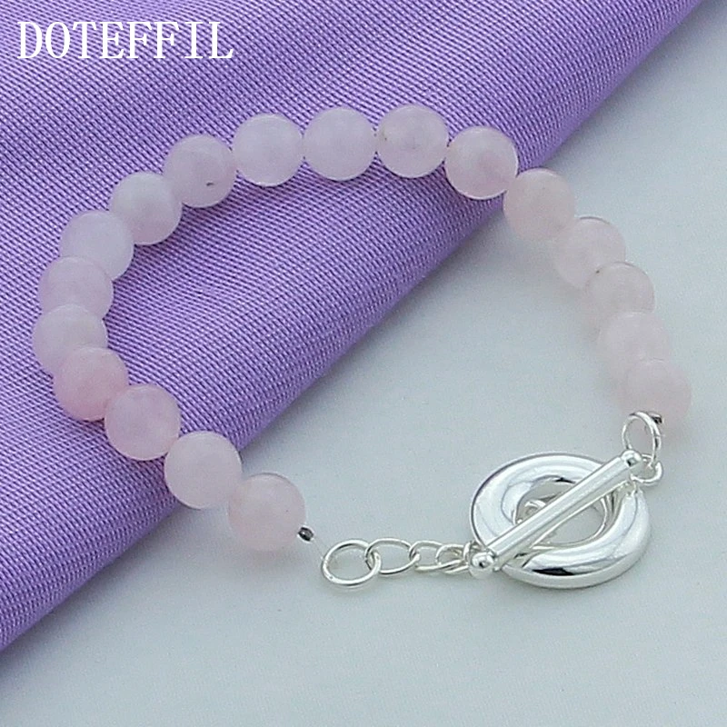 Женский браслет DOTEFFIL из серебра 925 пробы с пряжкой розового Агата | Украшения и