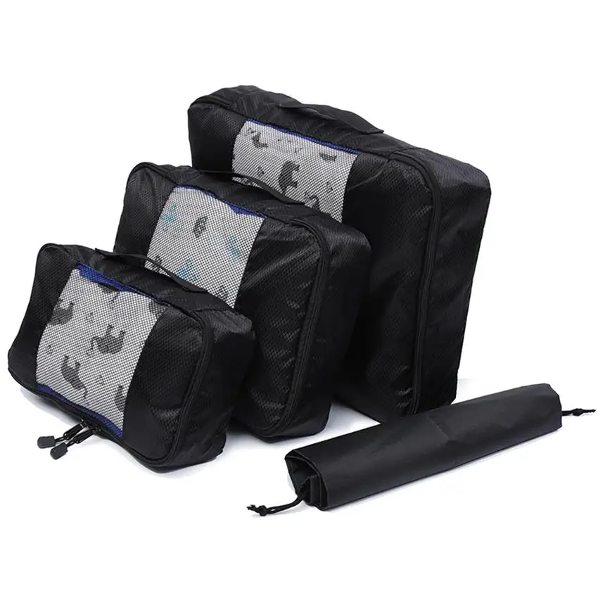 BLACK 3 Set Компрессионная Упаковка куб Органайзер для багажа/водонепроницаемый/5 комплектов/нейлон/Мужская/Женская дорожная сумка органайзер/большая емкость - Цвет: BLACK 3 Set