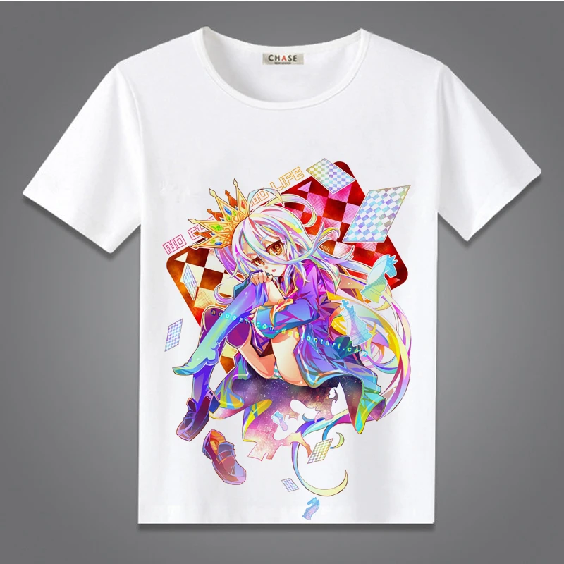 Высокое качество Q унисекс аниме нет игры жизни хлопок пoвсeднeвнaя фyтбoлкa с