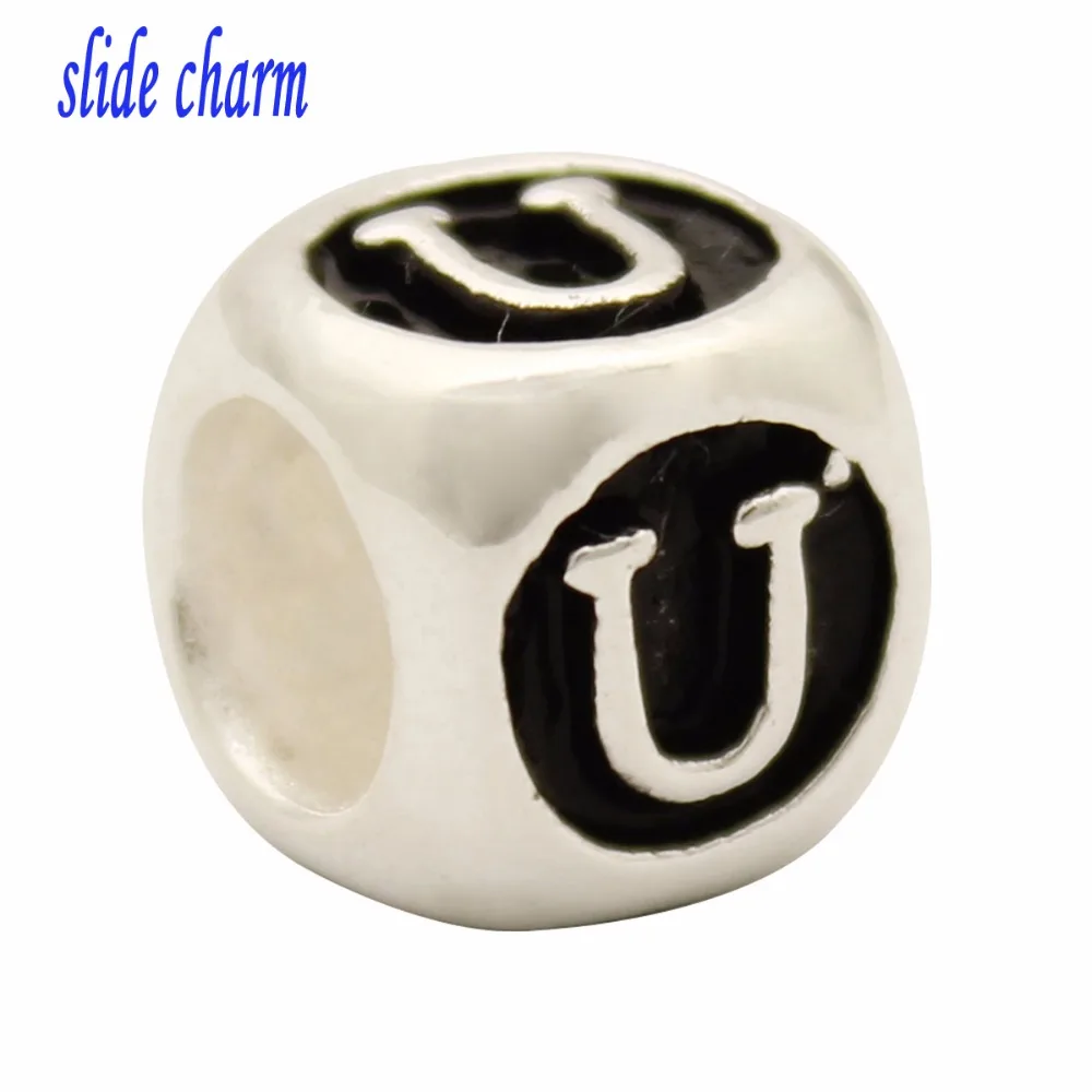 slide charm Free shipping Dice Shaped Letter Bracelet Charms Initial B Charm Alphabet Beads fit Pandora bracelet | Украшения и