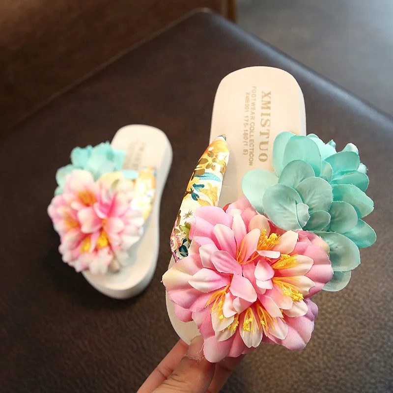 

Family Fitted Child Slippers Seaside Holiday Tide Baby Flip-Flops Shoes Slip Handmade Flower Beach Embroider Parent-Child Shoes