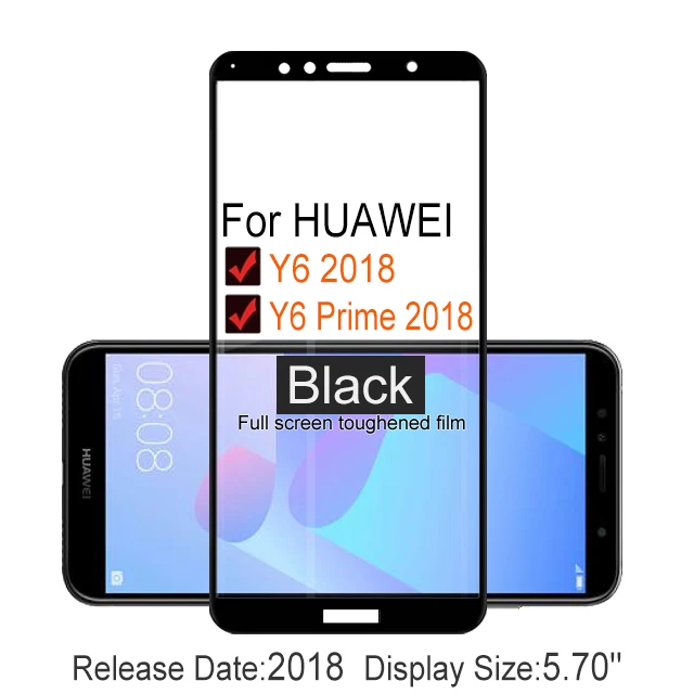 Y6 Prime 2018 Black 2 шт Полное покрытие экрана протектор Закаленное стекло для huawei Y6 prime 5,7" 9 H Защитное стекло для Y6 Prime пленочный чехол - Цвет: Y6 Prime 2018 Black